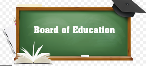 Board of Education chalk board with graduation cap and book